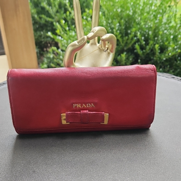 Prada Crimson Leather Wallet with Gold Accents - Picture 1 of 14